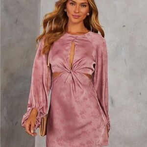 Vici Mauve Long Sleeve Dress with Cut-Out Design